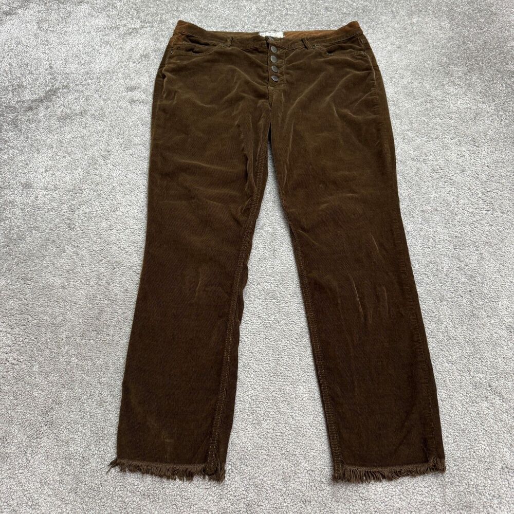 Free People Corduroy Button Fly skinny Pants Women 31 Brown Frayed Hem